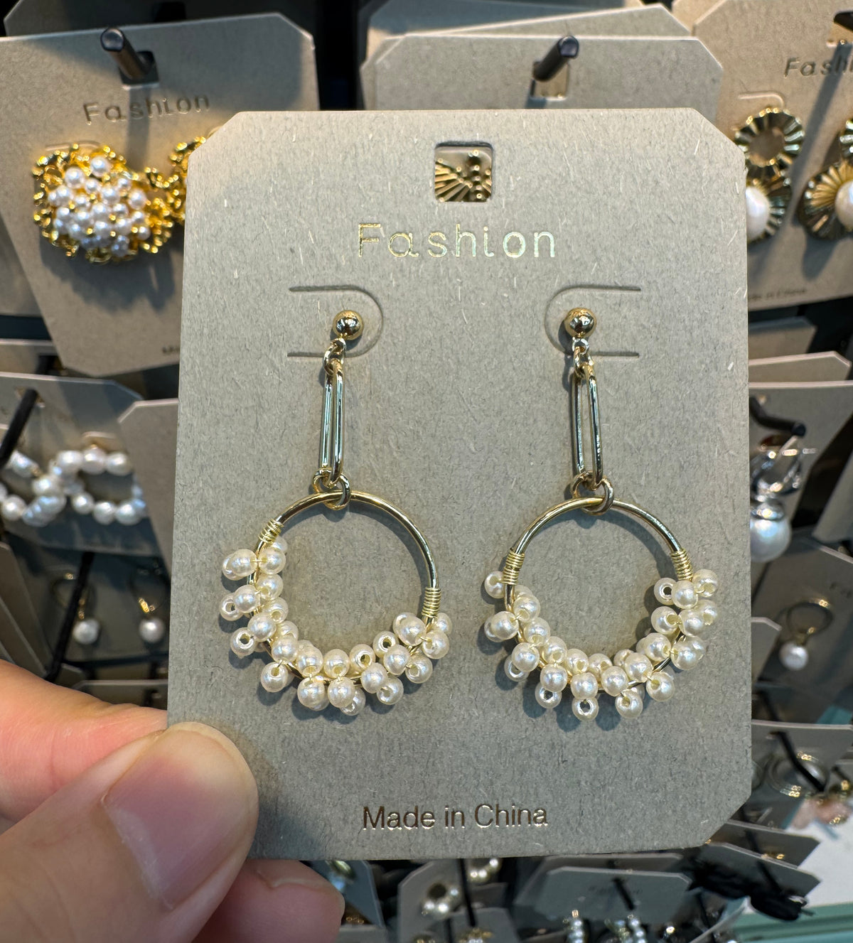 Pearl Fringe Circle Earrings - W3-0390