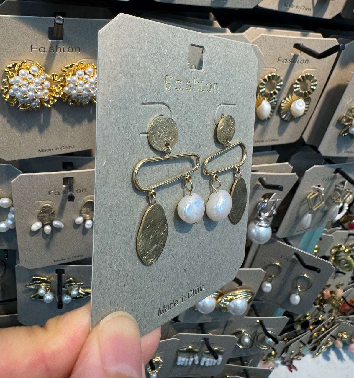 Pearl and Oval Charm Earrings - W3-0391