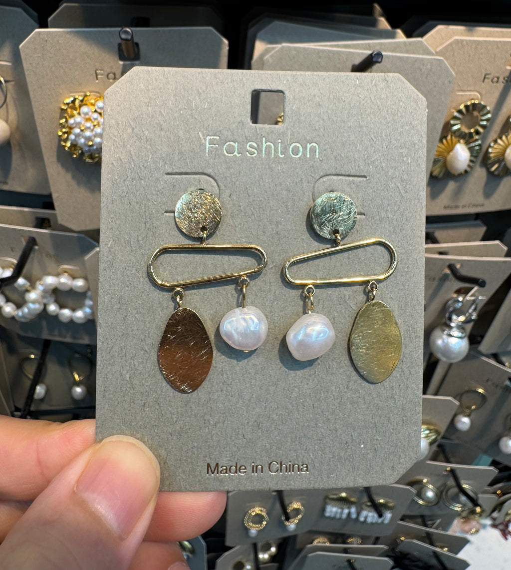 Pearl and Oval Charm Earrings - W3-0391