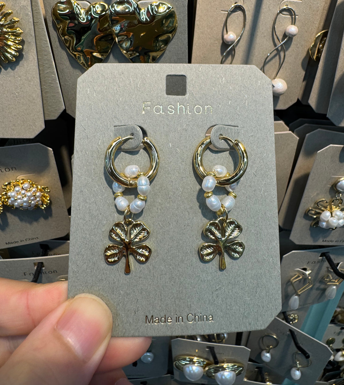 Flower and Pearl Charm Hoops - W3-0393