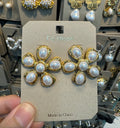 Oval Pearl Flower Stud Earrings - W3-0399