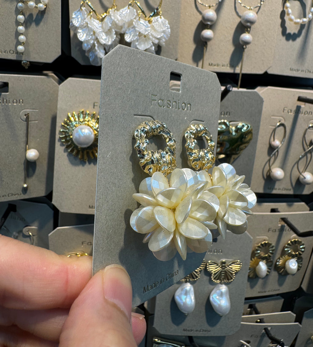 Sculpted Top Floral Drop Earrings - W3-0403