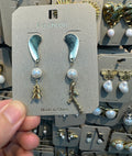 Leaf Charm Pearl Drop Earrings - W3-0404