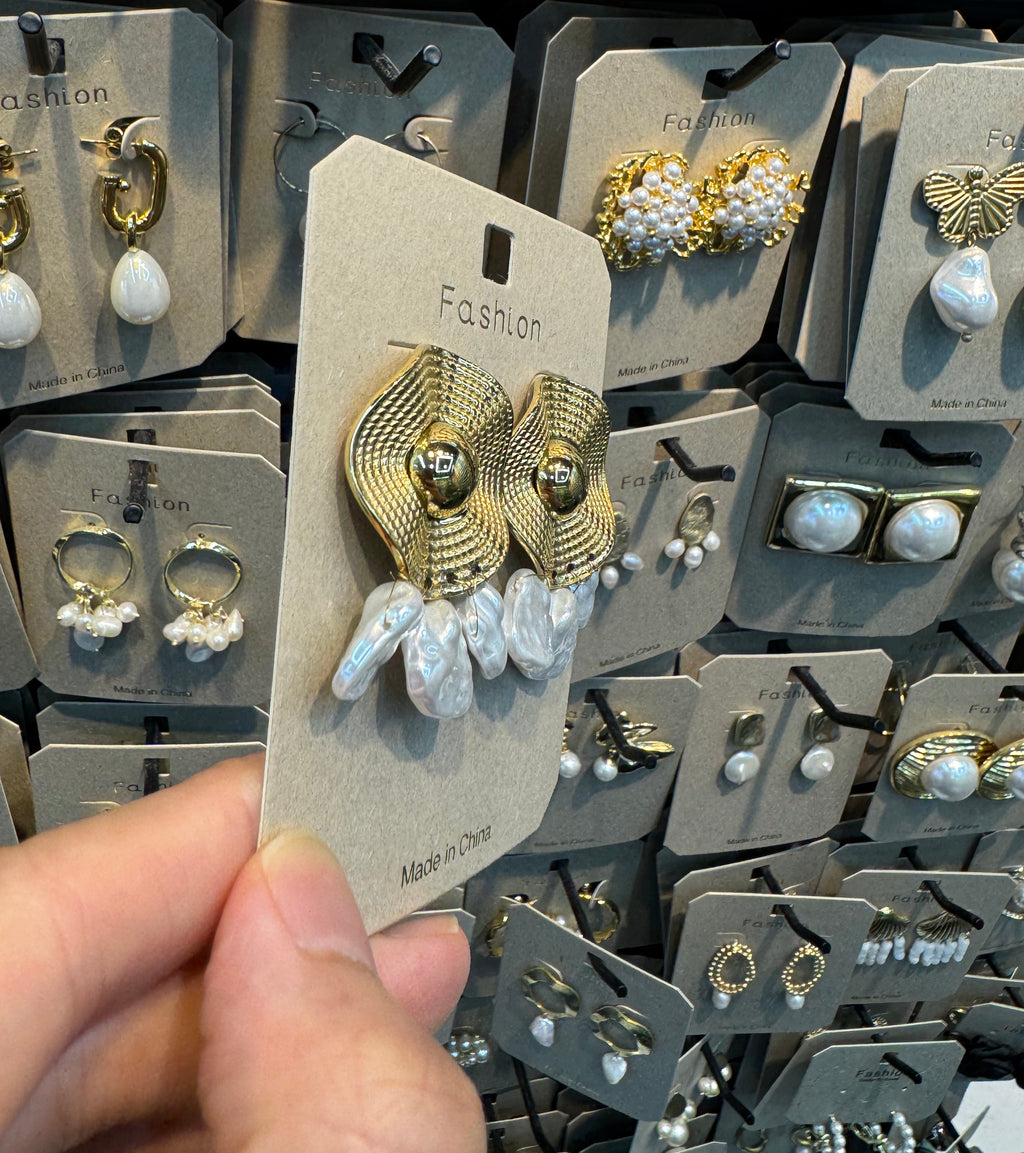 Sunray Disc Pearl Fringe Earrings - W3-0406