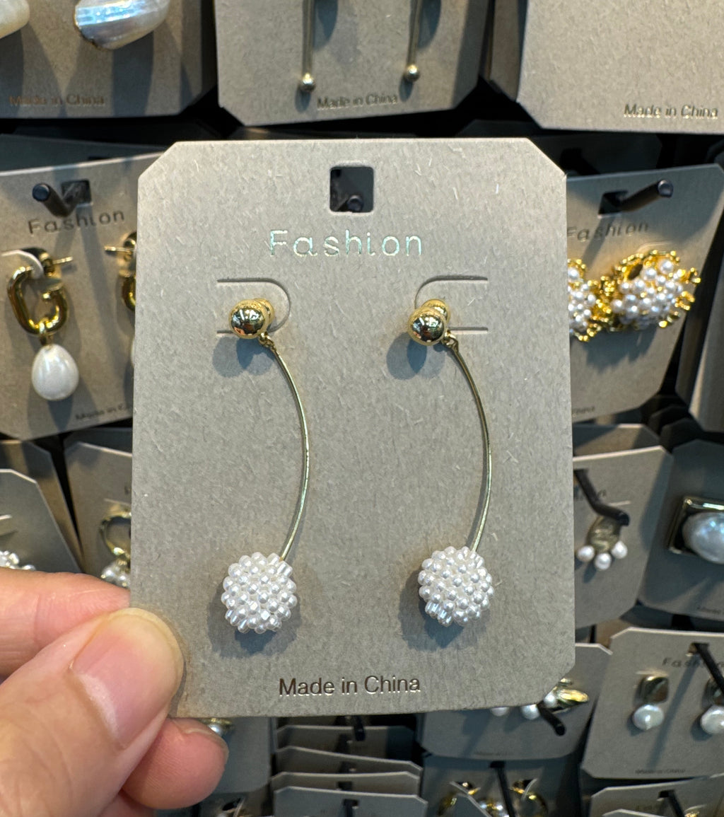 Long Wire Beaded Ball Earrings - W3-0407