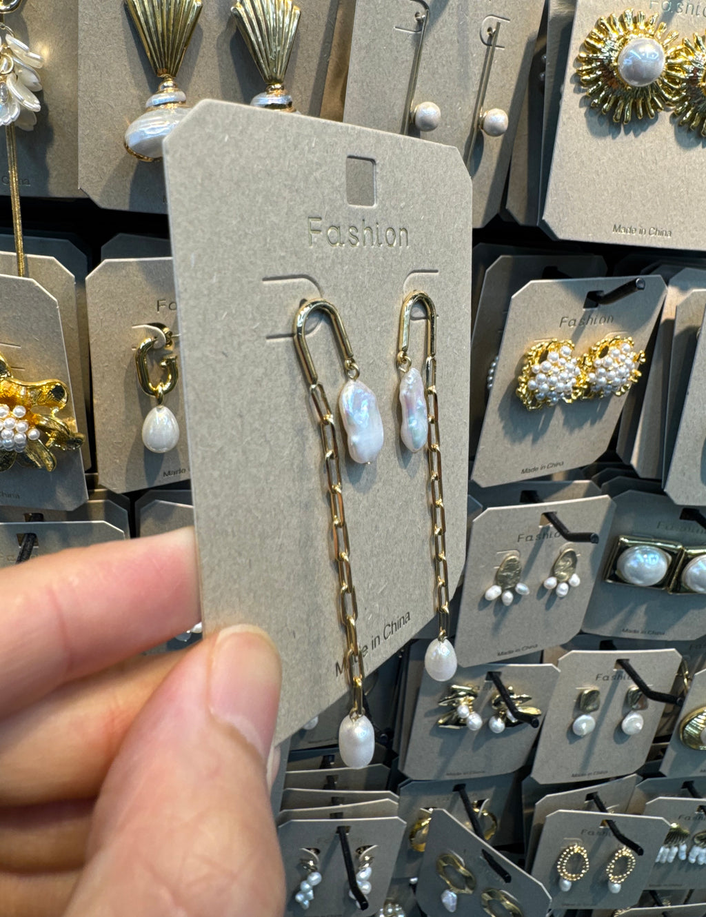 Pearl Chain Threader Earrings - W3-0411