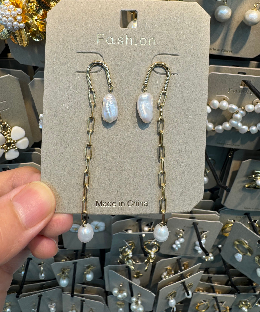 Pearl Chain Threader Earrings - W3-0411
