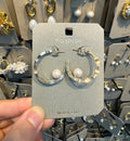 Hammered Pearl Open Hoop Earrings - W3-0412