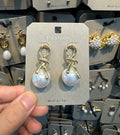 Linked Oval Pearl Ball Earrings - W3-0413