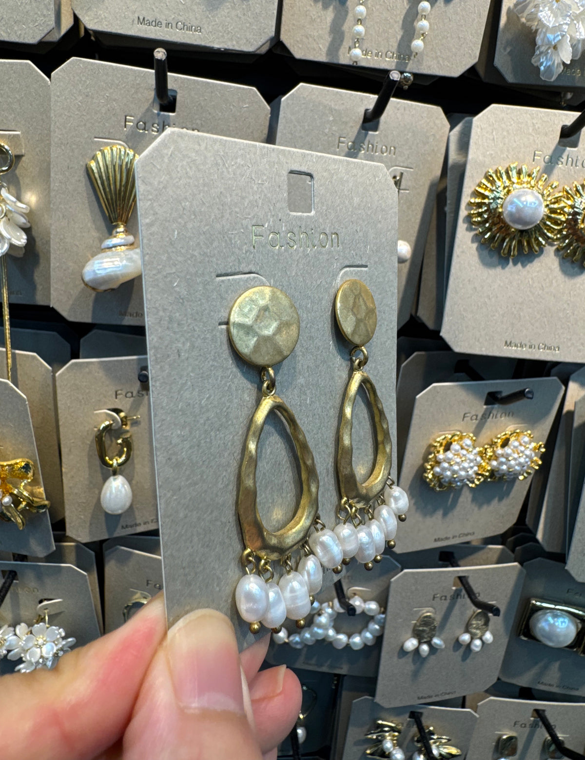 Teardrop Ring Pearl Fringe Earrings - W3-0414
