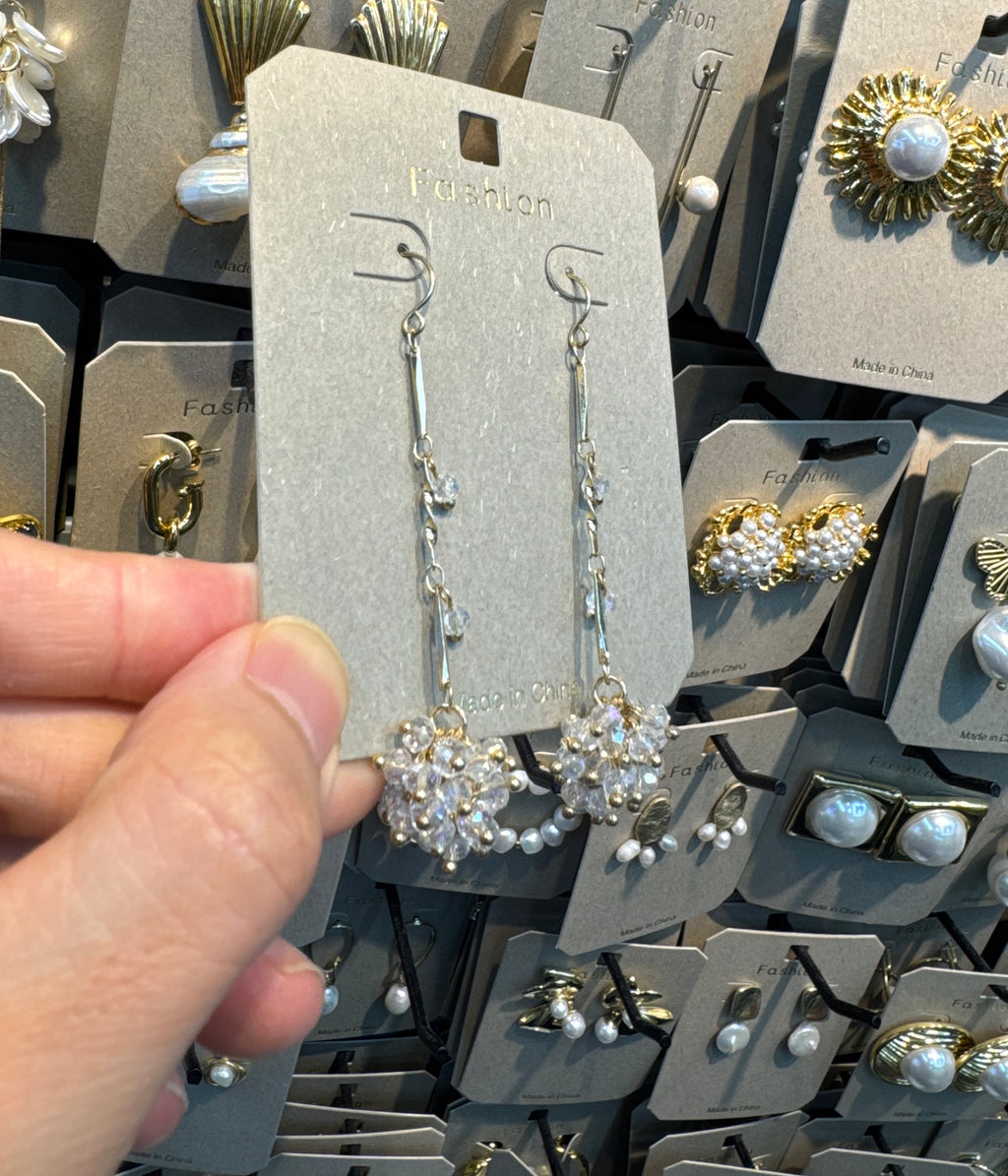 Long Star Charm Chain Earrings - W3-0418