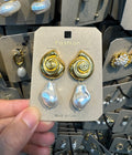 Spiral Stud Baroque Pearl Earrings - W3-0419