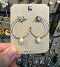 Slim Pearl Drop Hoop Earrings - W3-0422