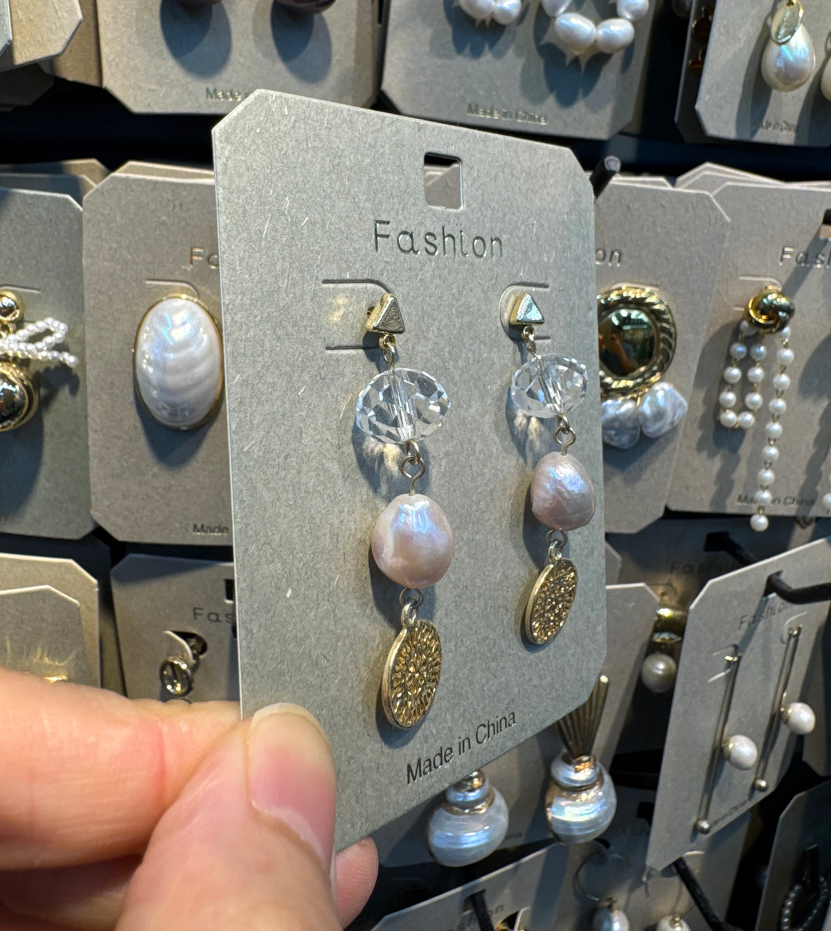 Textured Coin Pearl Drop Earrings - W3-0424