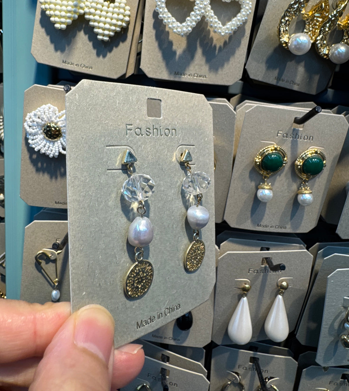 Textured Coin Pearl Drop Earrings - W3-0424