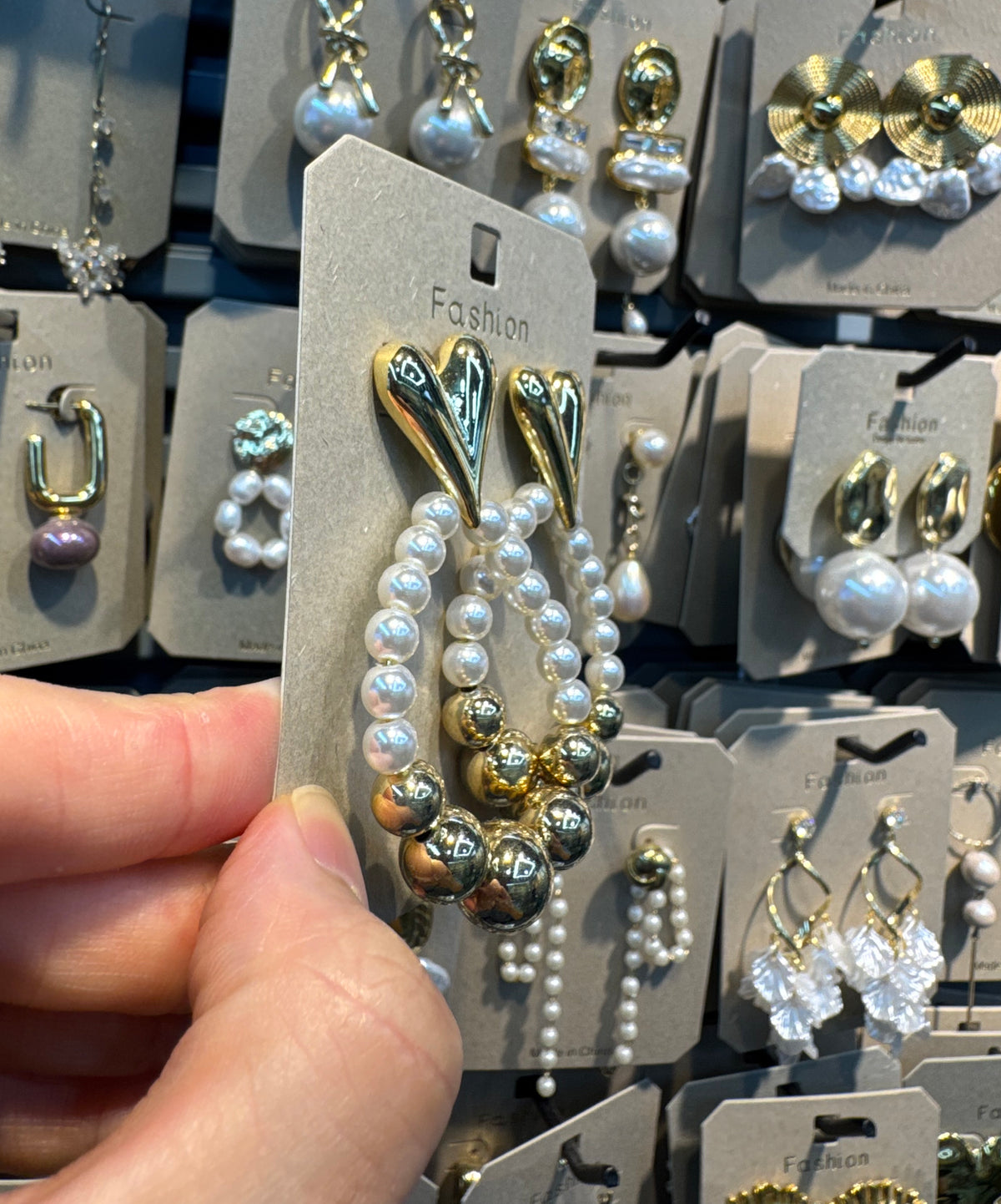 Heart Top Pearl Loop Earrings - W3-0426