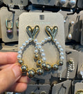 Heart Top Pearl Loop Earrings - W3-0426
