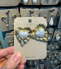 Frilled Heart Pearl Stud Earrings - W3-0430