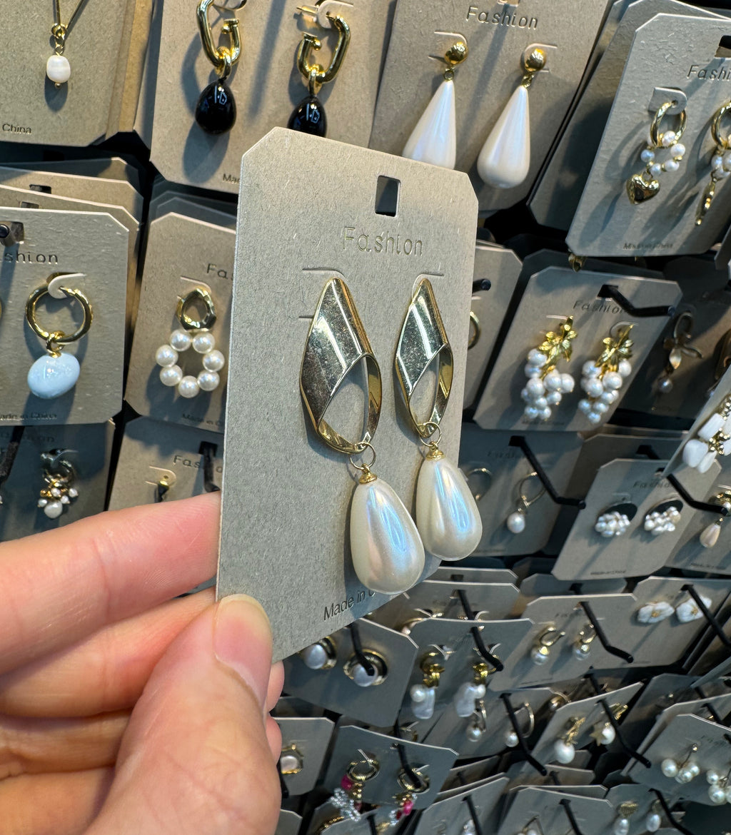 Open Teardrop Pearl Drop Earrings - W3-0434