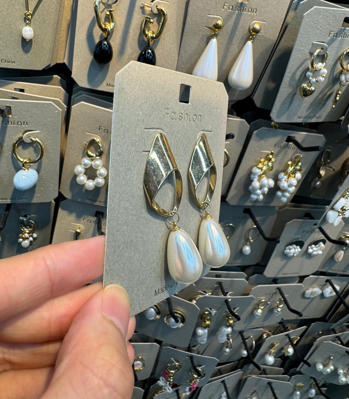 Open Teardrop Pearl Drop Earrings - W3-0434