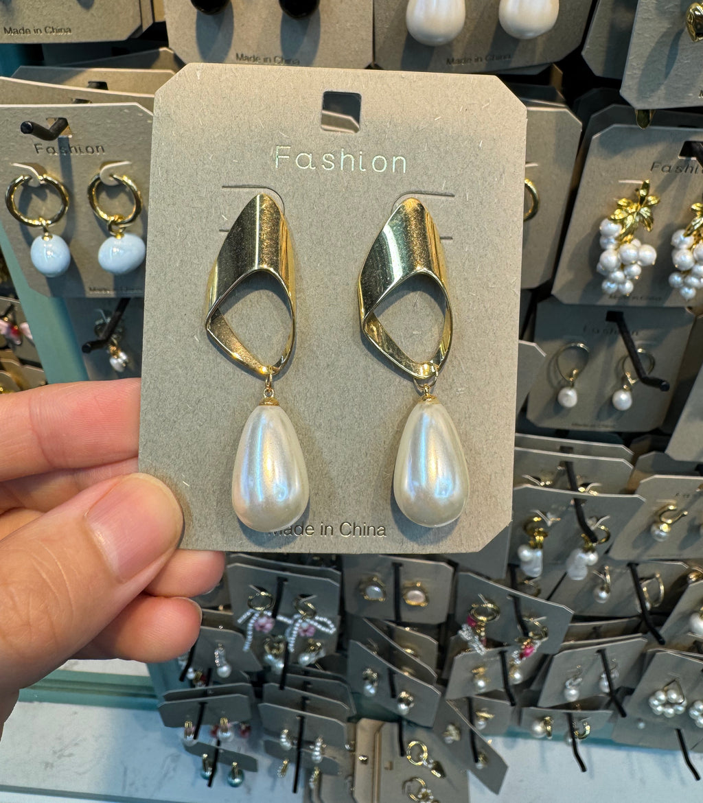 Open Teardrop Pearl Drop Earrings - W3-0434