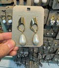 Open Teardrop Pearl Drop Earrings - W3-0434