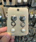 Textured Disc Link Pearl Earrings - W3-0436