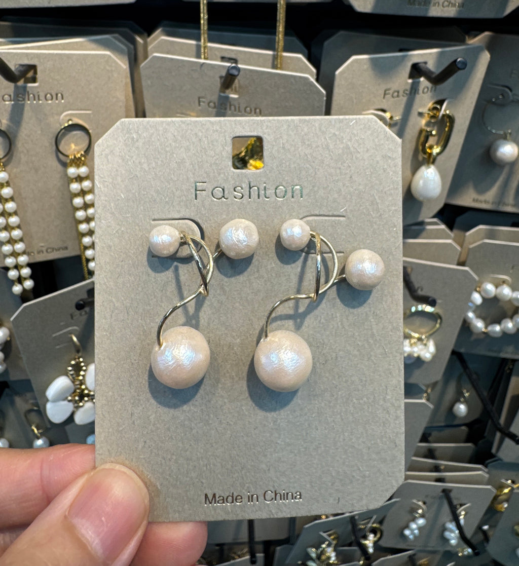 Spiral Wire Pearl Drop Earrings - W3-0442