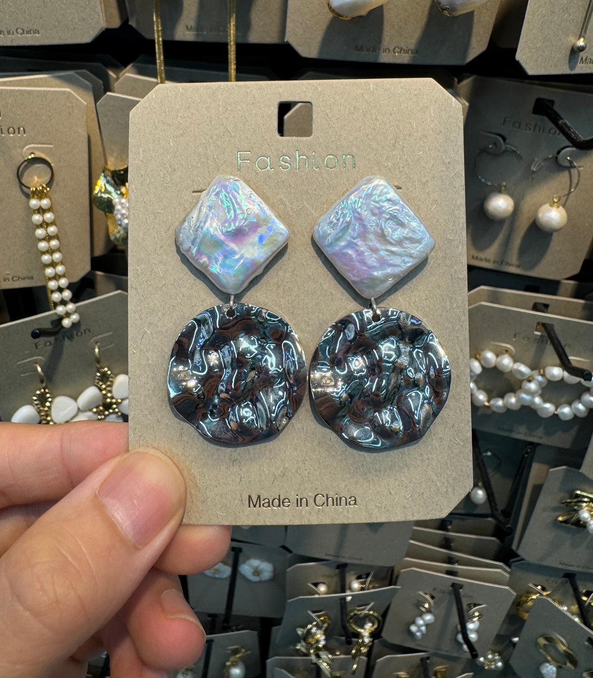 Diamond Pearl Textured Disc Earrings - W3-0443