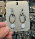 Linked Oval Pearl Drop Earrings - W3-0446