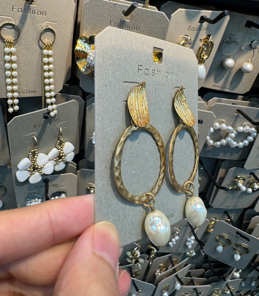 Rope Ring Pearl Drop Earrings - W3-0447