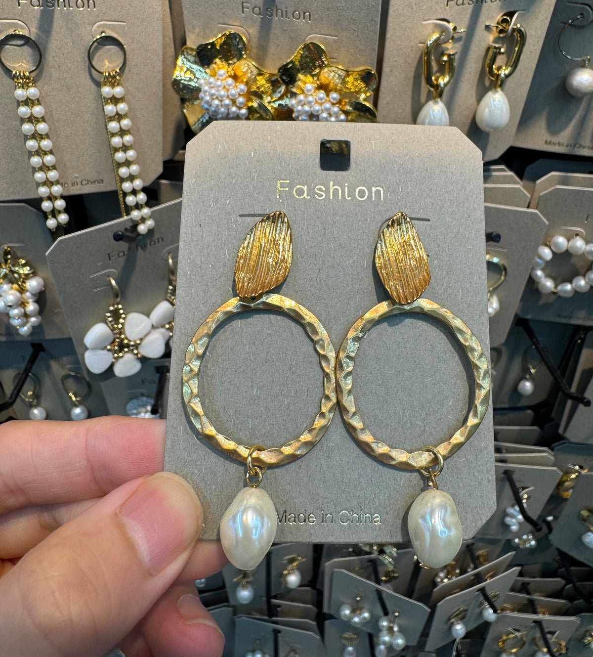 Rope Ring Pearl Drop Earrings - W3-0447