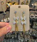 Pearl Bow Chain Tassel Earrings - W3-0448