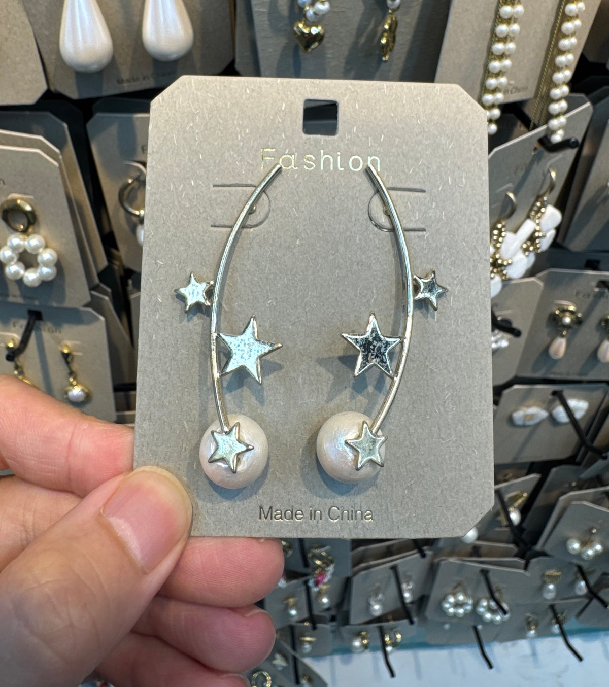 Star Charm Pearl Threader Earrings - W3-0451