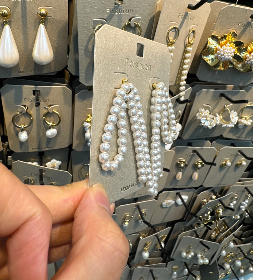 Long Pearl Beaded Bow Earrings - W3-0452