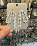 Long Pearl Beaded Bow Earrings - W3-0452