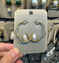 Wavy Open Hoop Pearl Earrings - W3-0454