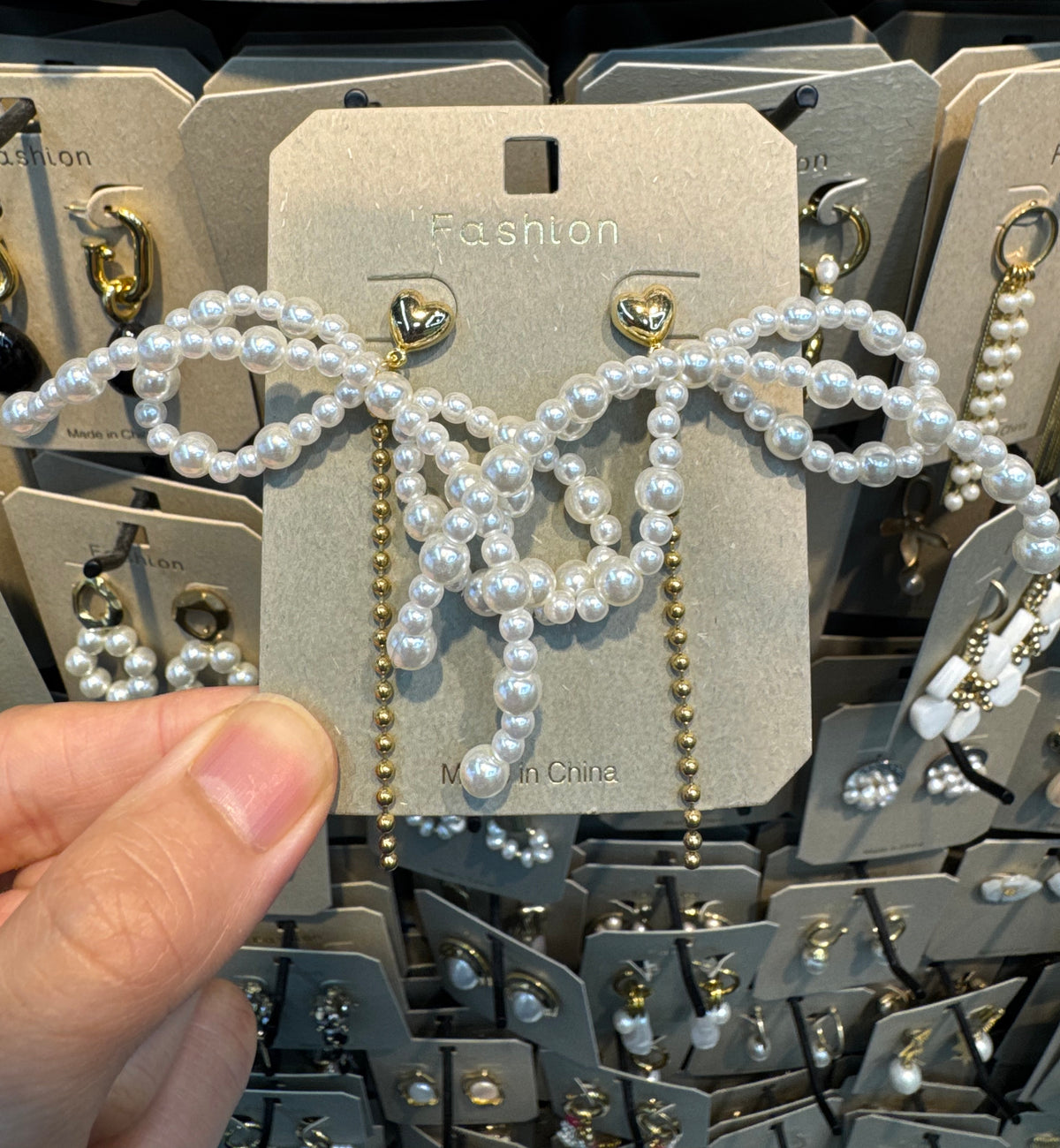 Pearl Bow Chain Fringe Earrings - W3-0456
