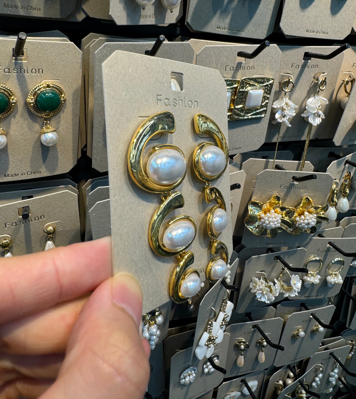 Triple Curved Pearl Drop Earrings - W3-0458