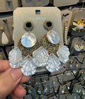 Black Stud Shell Fringe Earrings - W3-0459