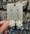 Long Chain Ivory Flower Earrings - W3-0460
