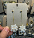 Pearl Flower Chain Drop Earrings - W3-0461