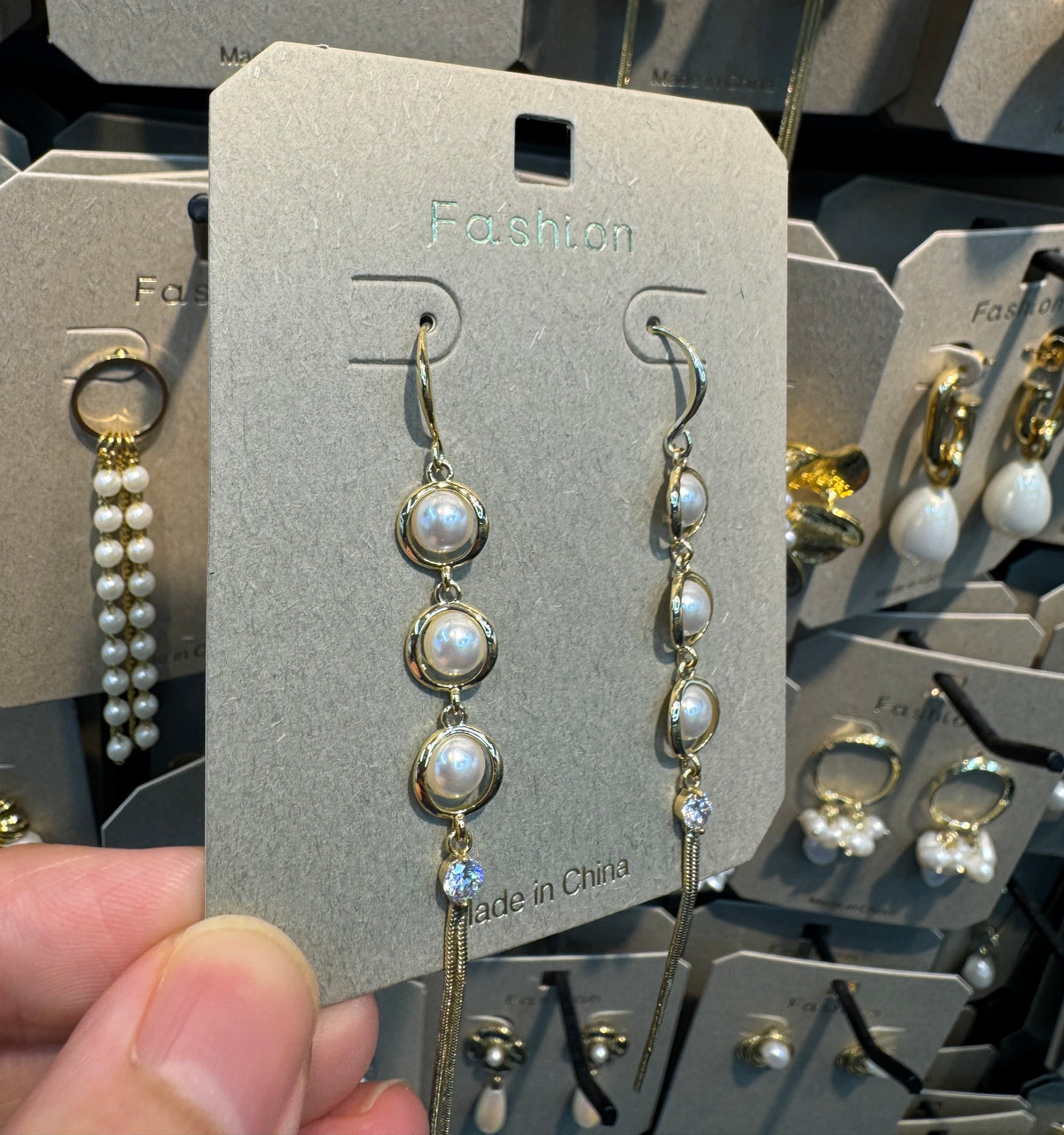 Triple Framed Pearl Drop Earrings - W3-0462