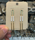 Pearl Bar Long Loop Earrings - W3-0463