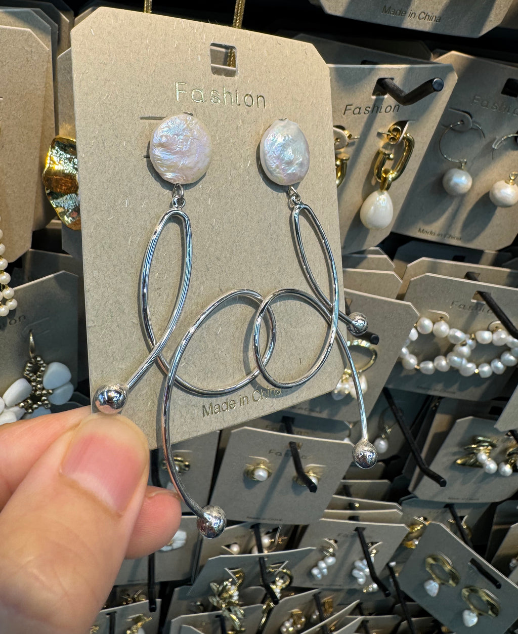 Pearl Stud Double Loop Earrings - W3-0467