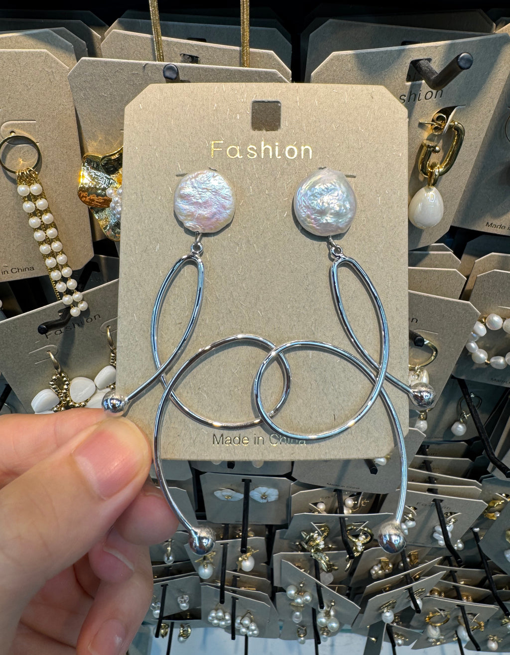 Pearl Stud Double Loop Earrings - W3-0467