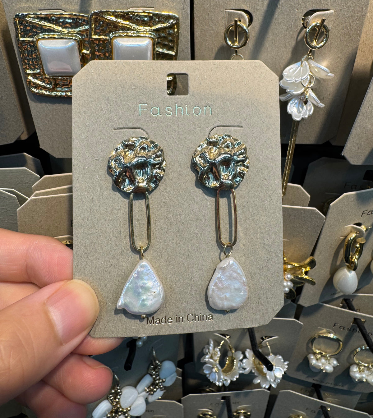 Floral Stud Link Pearl Earrings - W3-0470