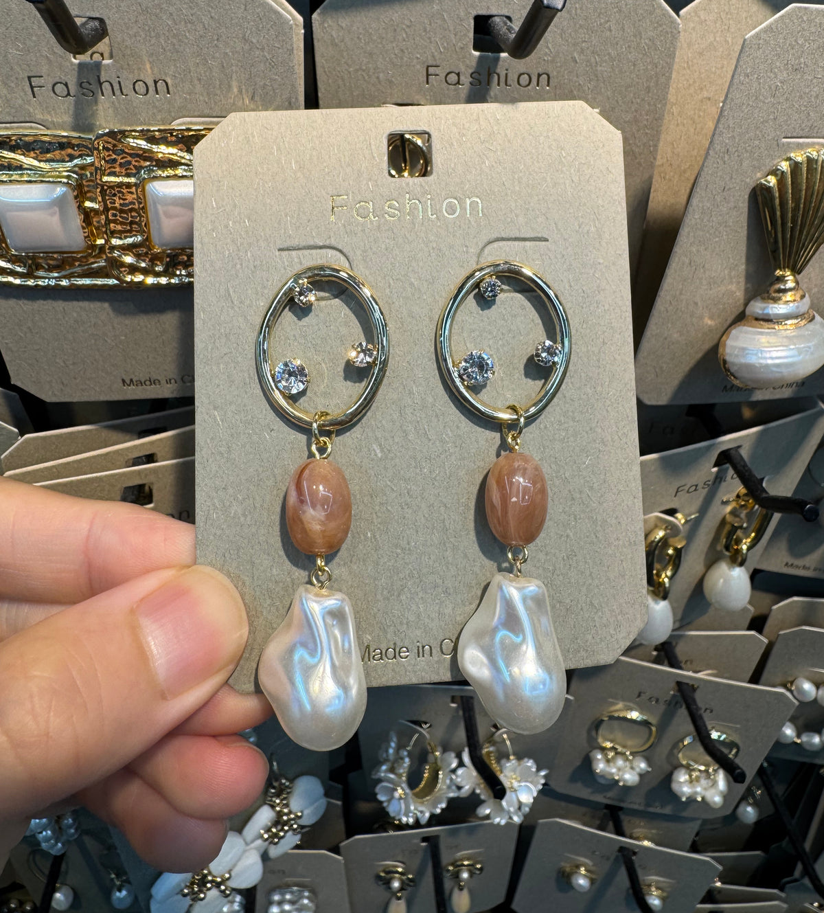 Brown Bead Baroque Pearl Earrings - W3-0471