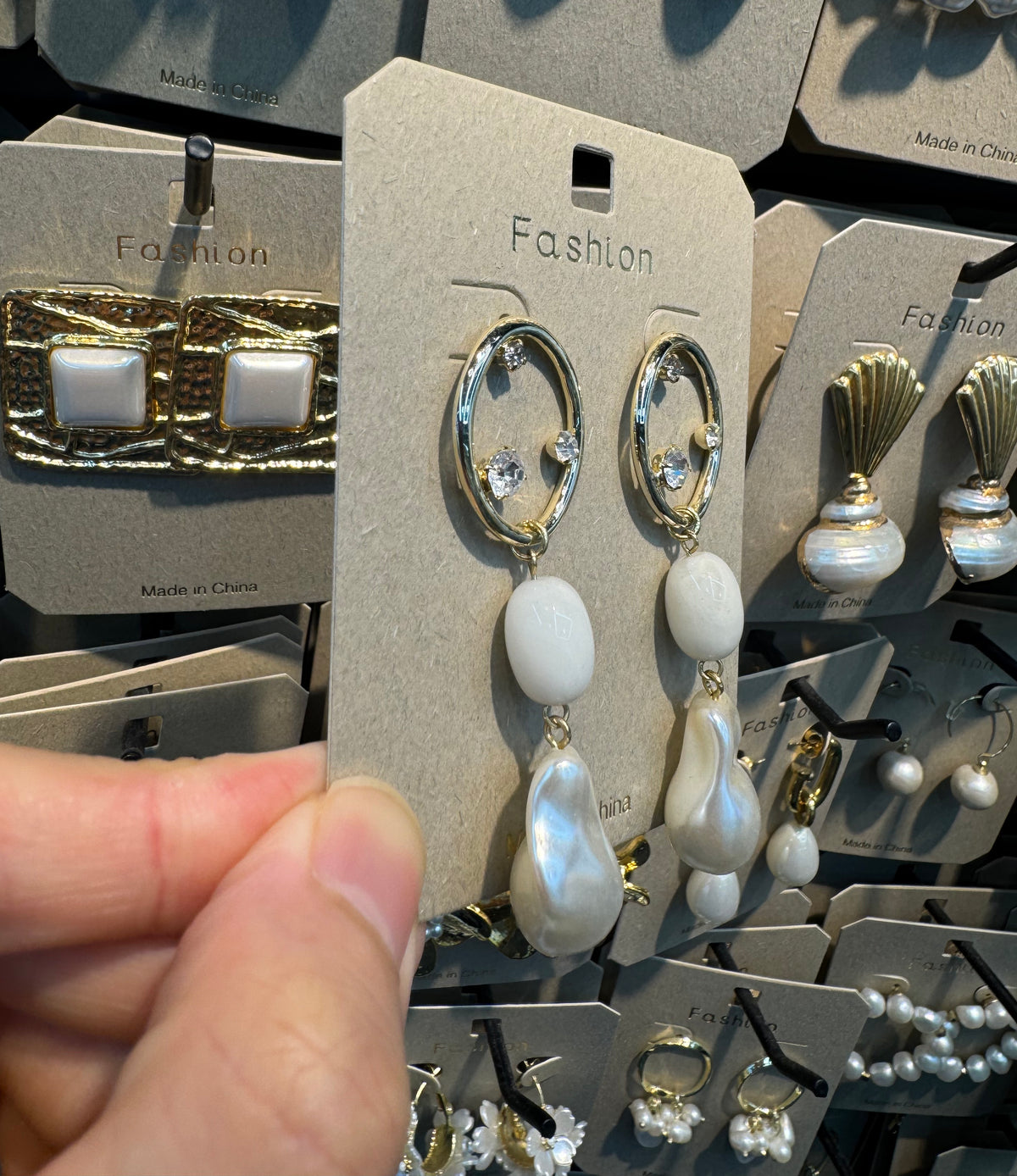 White Bead Baroque Pearl Earrings - W3-0472
