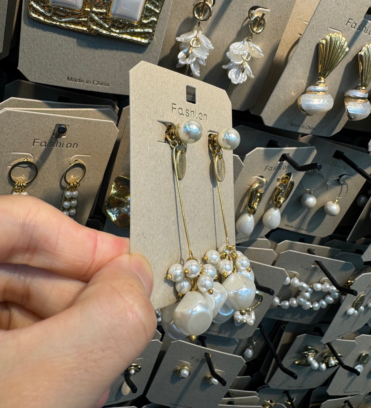 Long Chain Pearl Cluster Earrings - W3-0474
